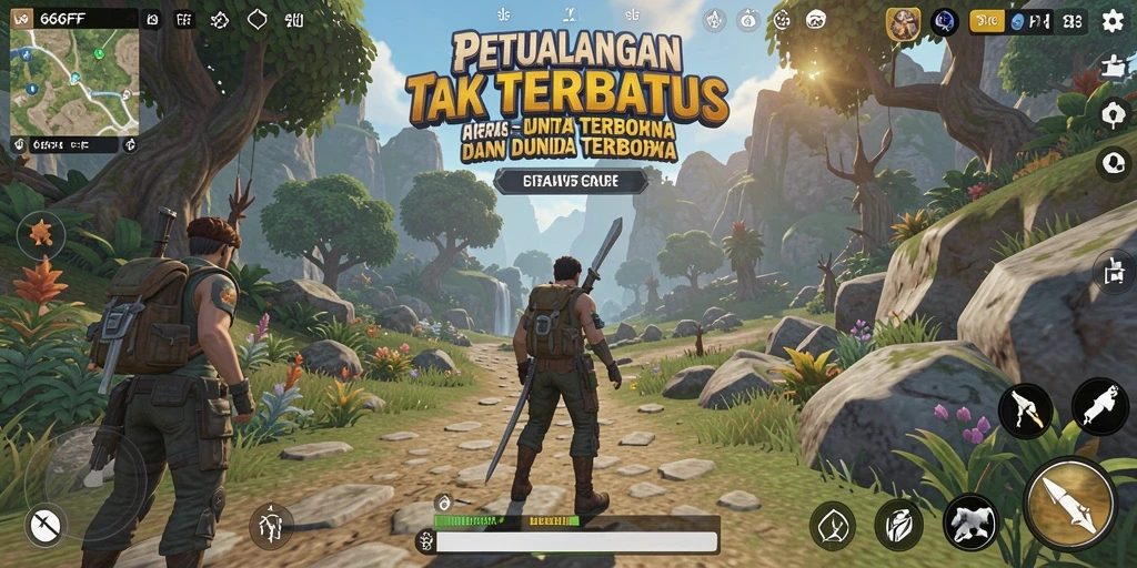 Tampilan gameplay epik dalam 666FF di dunia terbuka.
