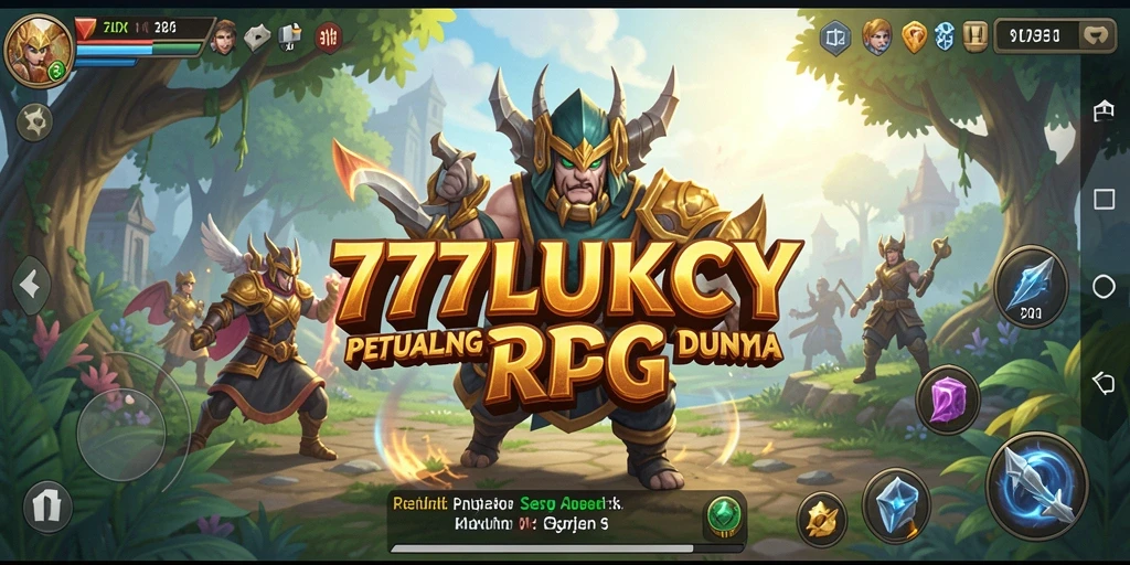 Screenshot 777LUKCY menampilkan karakter dalam pertarungan epik di dunia RPG.