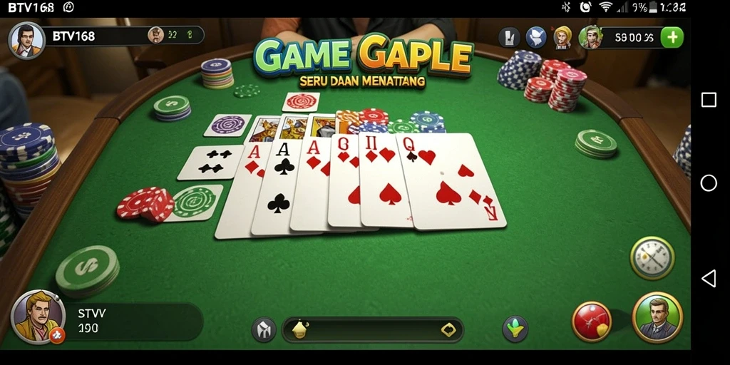 Tampilan gameplay BTV168 yang seru dalam permainan Gaple.