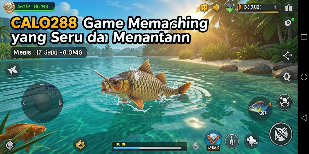 Screenshot gameplay menunjukkan momen seru saat memancing ikan besar.