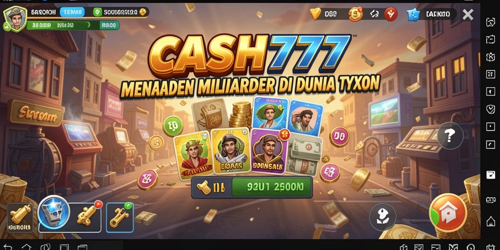 Tampilan gameplay <strong>CASH777</strong> yang menampilkan strategi pembangunan bisnis.