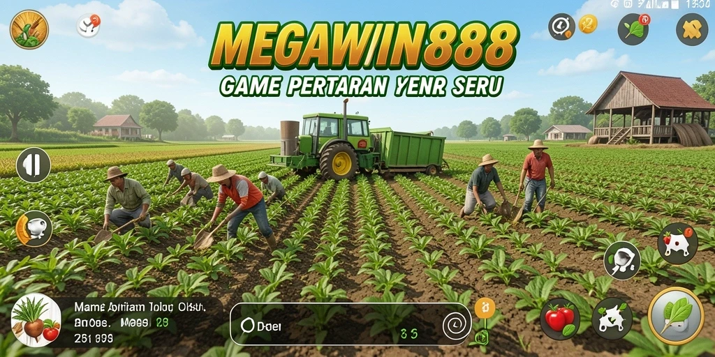 Screenshot gameplay MEGAWIN888 yang menampilkan aktivitas pertanian yang seru.