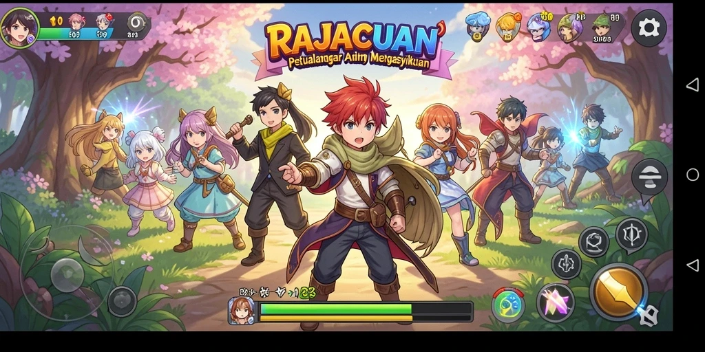 Tampilan dinamis gameplay RAJACUAN yang menarik dan penuh warna.