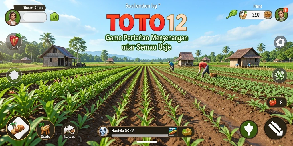 Tampilan gameplay <strong>TOTO12</strong> yang menampilkan kebun yang indah dan hewan ternak.