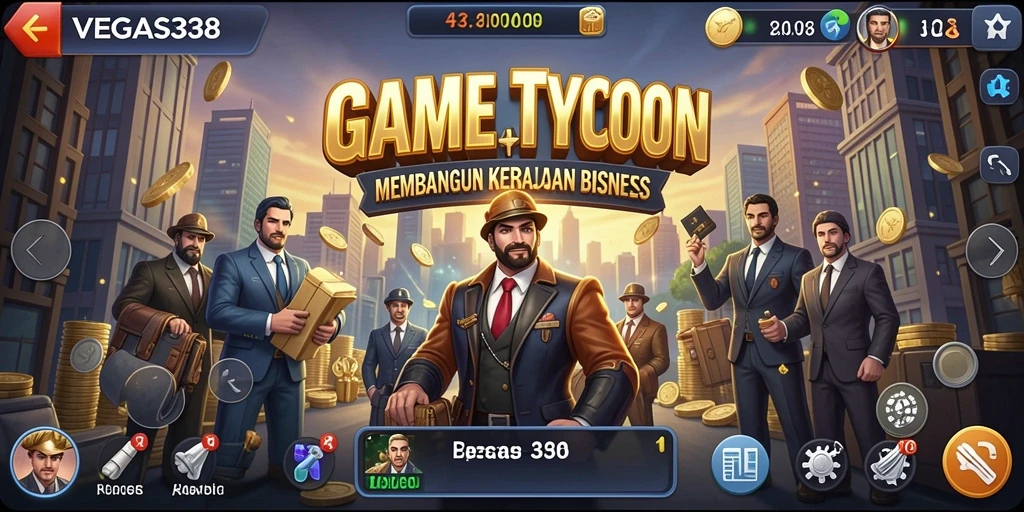 Screenshot gameplay VEGAS338 menunjukkan bagaimana membangun bisnis dengan strategi Tycoon.